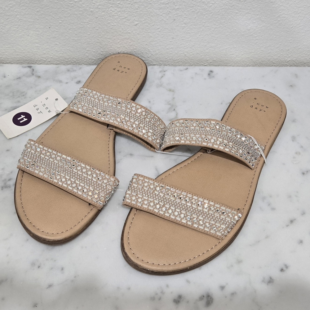 NWT Kersha Beige Sandals with Rhinestone Straps